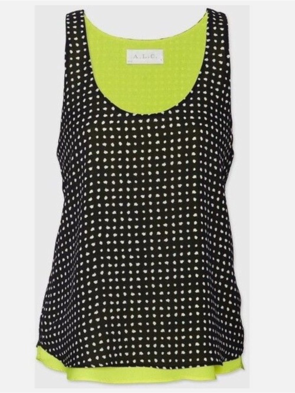 Y2K ALC Holmes Patterned 100% Silk Double Layer Tank Top Neon Size S